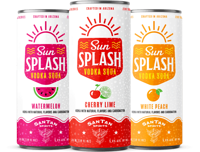 SunSplash Vodka Soda flavors Cherry Lime, Watermelon, and White Peach